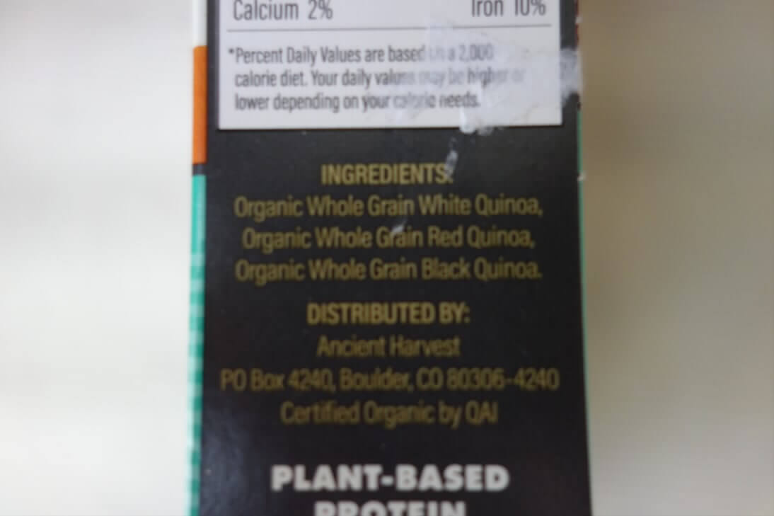 Ancient Harvestオーガニックキノアの原材料表示